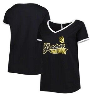 Women's San Diego Padres Soft as a Grape Black Plus Size V-Neck T-Shirt  3XL New
